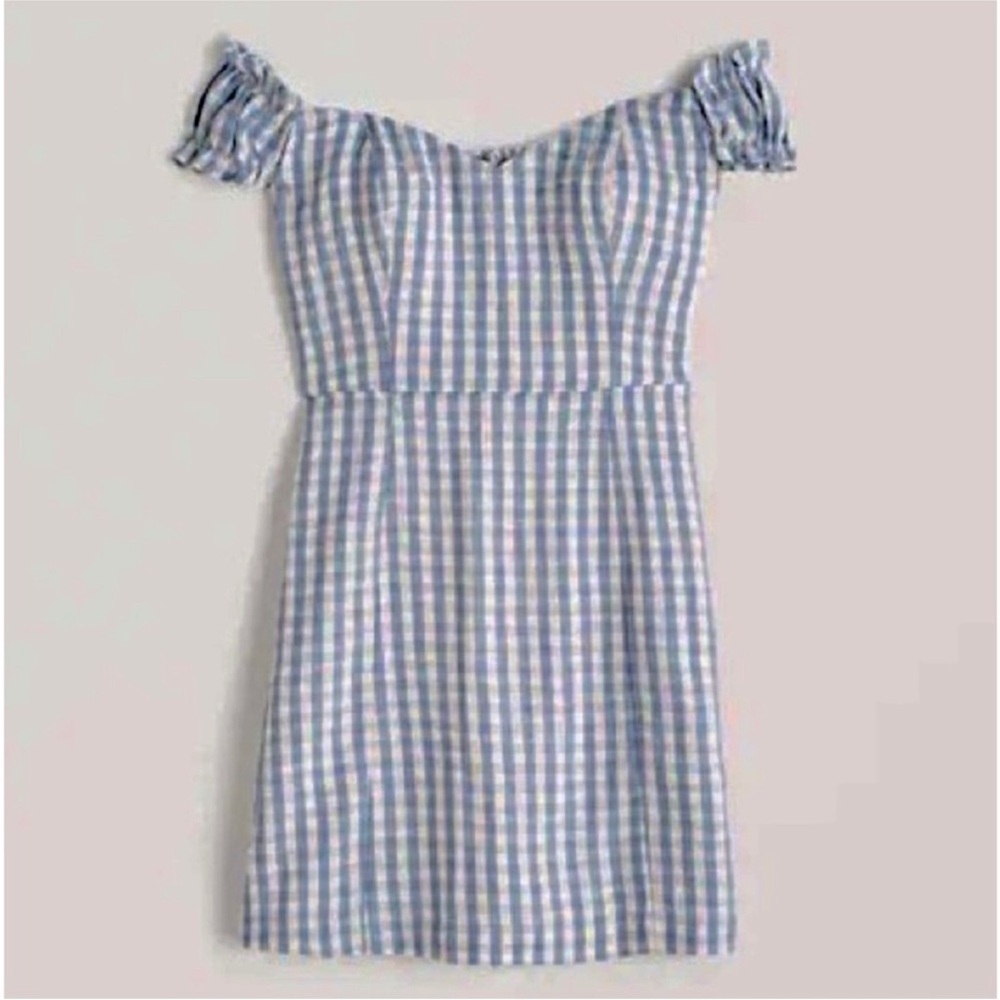 Abercrombie off the shoulder corset mini dress blue gingham